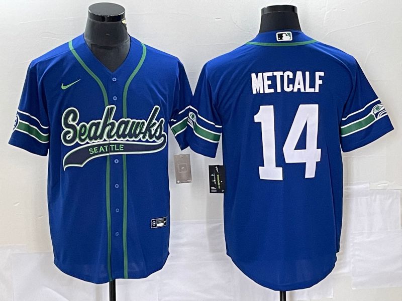 Men Seattle Seahawks #14 Metcalf Blue Co Branding Nike Game NFL Jersey style 1